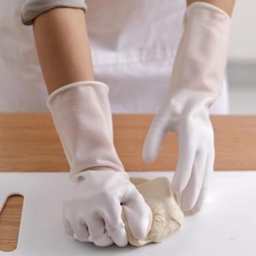 Imagem de Luvas de cozinha de borracha, luvas antiderrapantes reutilizáveis para lavar louças, vegetais, móveis, com ajuste confortável (tamanho P)