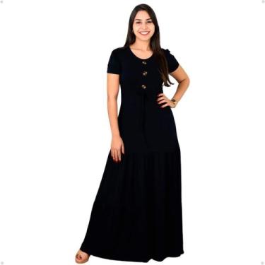 Imagem de Vestido Longo Malha Feminino Casual Três Botões Com Manga - 40 Graus M
