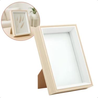 Imagem de Porta Retrato Decorativo de MDF Branco 15x20cm Moldura Profunda para Foto com Vidro