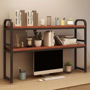 Imagem de Rack organizador de estante de mesa de camada dupla feito de moldura e placas de aço espesso, estável e suporte de carga, rack organizador de armazenamento para dormitório ou escritório (cor: preto +