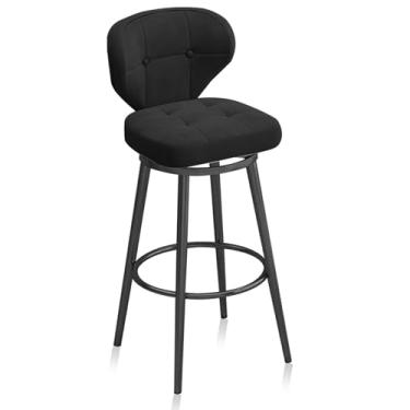 Imagem de Bancos de bar de veludo com encosto bancos de cozinha estofados conjunto de 1, cadeiras de jantar com apoio para os pés preto cadeiras de bar para cozinha, casa, bar, preto, 65 cm