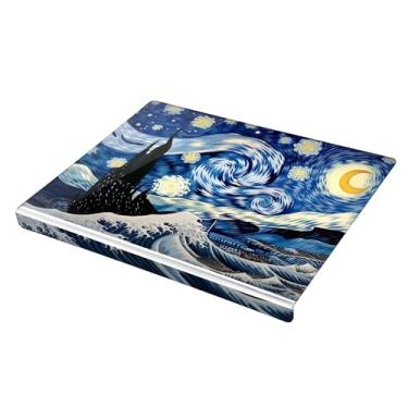 Imagem de SEHANY Tábua de corte de acrílico Van Gogh's Starry Night com borda de balcão, 34 x 42 cm, placa de corte transparente antiderrapante para bancada de cozinha, perfeita para pão, frutas e vegetais