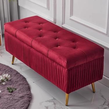 Imagem de Bancos de entrada modernos com almofada, banco de cama de quarto com armazenamento, banco de armazenamento de sala de estar, banco de sapato de porta frontal com armazenamento, banco de assento de