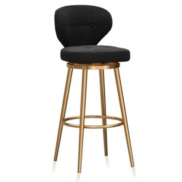 Imagem de Bancos de barra de veludo com encosto bancos de cozinha estofados conjunto de 1, cadeiras de jantar com apoio para os pés douradas, cadeiras de bar para cozinha, casa, bar, preto, 75 cm