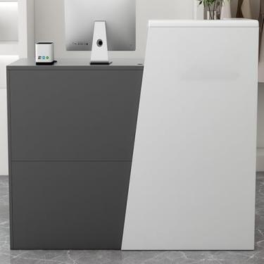 Imagem de Mesa de recepção de varejo em forma de L com armário de armazenamento, mesa de balcão frontal para lobby, salão, mesa de escritório em casa - cinza (120 cm)