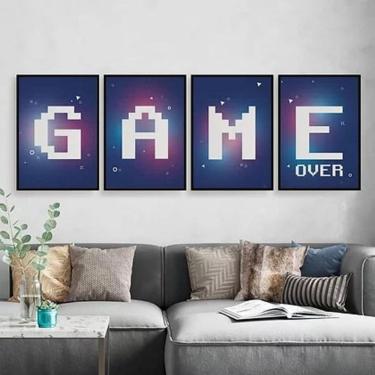 Imagem de Kit 4 Quadros Gamer Game Over Roxo 33x24cm