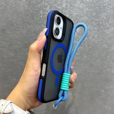 Imagem de Capa fosca com cordão para iPhone 16 15 14 13 12 11 Pro Max Plus com carregamento sem fio magnético, azul celeste GS, para iPhone 13 Pro