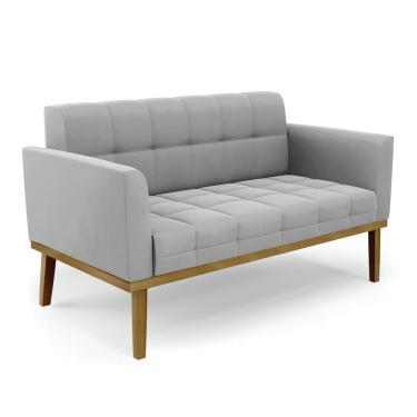 Imagem de Sofá Namoradeira 2 Lugares Base de Madeira Castanho Elisa Suede Cinza D03 - DRossi