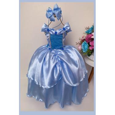Imagem de Vestido Fantasia Luxinho Princesas Azul Novo