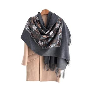 Imagem de Cachecol Floral Feminino Quente 70x210cm, Xale De Caxemira Sintética, 