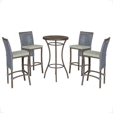 Imagem de Mesa Bistrô 4 Banquetas Roma Marrom Corda Náutica 3 Trama Prata