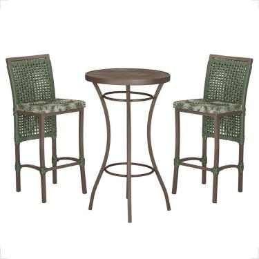 Imagem de Mesa Bistrô 2 Banquetas Roma Corda Náutica Estofado 5 Trama Verde