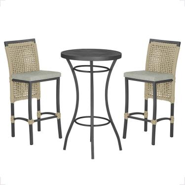 Imagem de Mesa Bistrô Com 2 Banquetas Roma Preta Corda Náutica 3 Trama Rami