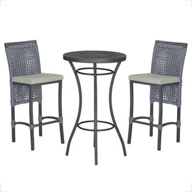 Imagem de Mesa Bistrô Com 2 Banquetas Roma Preta Corda Náutica 3 Trama Prata