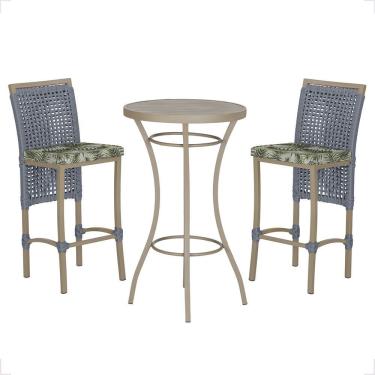 Imagem de Mesa Bistrô 2 Banquetas Roma Corda Náutica Estofado 5 Trama Prata