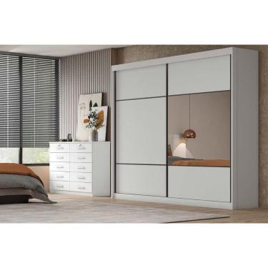 Imagem de Guarda Roupa Casal Belmonte-Brusque 2 Portas de Correr 6 Gavetas MDF com Espelho Neve Novo Horizonte