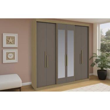 Imagem de Guarda Roupa Casal PH 18041 6 Portas de Correr 2 Gavetas MDF com Espelho Cedro-fendi Herval