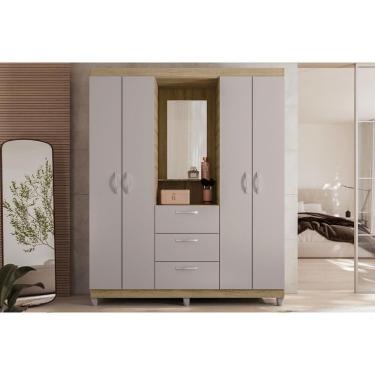 Imagem de Guarda Roupa Casal Clapton 4 Portas de Bater 3 Gavetas MDP com Espelho Lamina Mel-Cacao...