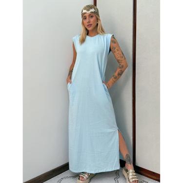 Imagem de Vestido Longo Muscle Tee em Algodão com Bolso Aveloz Azul Claro-Feminino