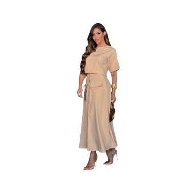 Imagem de Saia Longa Godê E Blusa Conjunto Feminino Crepe Jade - FIA MODAS, Bege