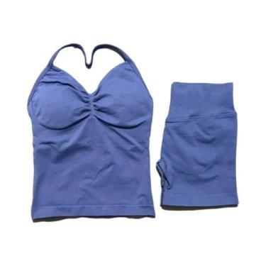 Imagem de Conjunto De Fitness Para Mulheres Com Top Halter Sem Costas E Shorts D