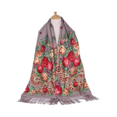Imagem de Xale Floral Vintage Feminino De Luxo Com Borlas Para Outono/Inverno - 