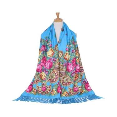 Imagem de Xale Floral Vintage Feminino De Luxo Com Borlas Para Outono/Inverno - 