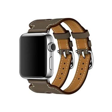 Imagem de Pulseira Bracelete Couro Double Cuff, Compatível com apple Watch (Etoupe, 42/44/45)