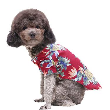 Imagem de Camiseta Pet Summer Hawaii Dog Coconut Tree Impresso Top Vest Respirável Roupas legais Filhote de praia macia de secagem rápida, Vermelho, GG (4,5