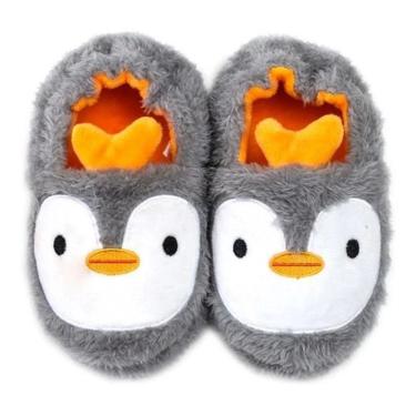 Imagem de Pantufa Infantil Antiderrapante Menino Pinguim Pelo Inverno