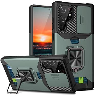 Imagem de OIOMAGPIE Capa protetora para celular com suporte de cartão e suporte de janela deslizante para Samsung Galaxy S22 S21 S30 Ultra Plus FE Note 20 Pro, capa de proteção de lente (verde, S21/S30 Ultra)