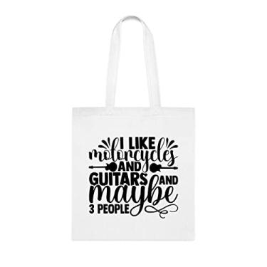 Imagem de Sacola I Like Motocycles And Guitars (Eu gosto de motocicletas e guitarras), presente divertido, bolsa de ombro, bolsas reutilizáveis, ideia de de Natal, Branco