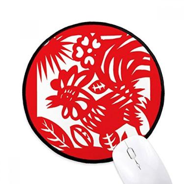 Imagem de DIYthinker Tapete de rato do zodíaco da China com corte de papel para mesa de escritório tapete redondo para computador