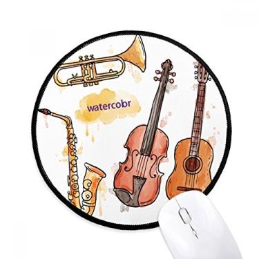 Imagem de Combinação de instrumentos aquarela padrão de música mouse pad desktop escritório tapete redondo para computador