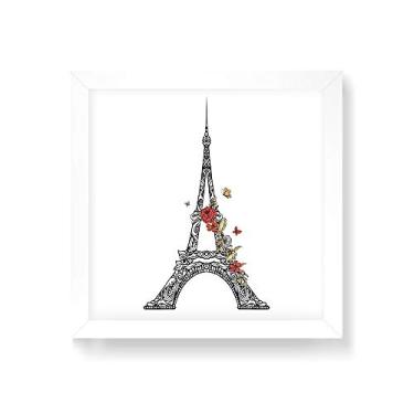 Imagem de Arte Maníacos Quadro Decorativo Torre Eiffel Flores e Borboletas - 50x50cm (Moldura em laca branca)