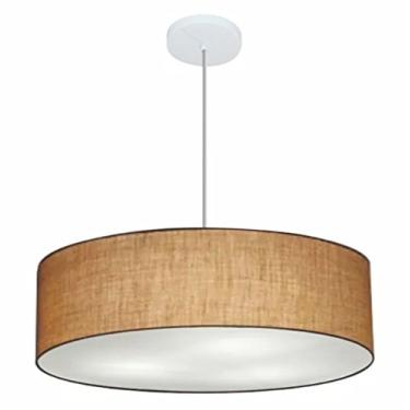 Imagem de Lustre Pendente Cilíndrico Cúpula Tecido 60x15 cm, Vivare Iluminação, Pendente4221 LP, Palha, Grande