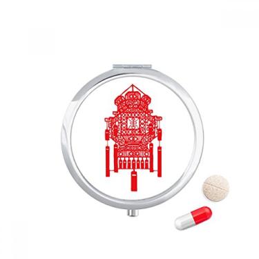 Imagem de Porta-comprimidos com padrão vermelho de lanterna chinesa tradicional, caixa de armazenamento de remédios