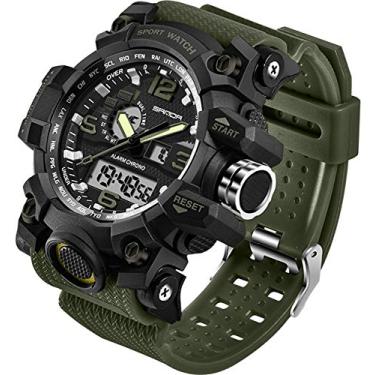 Imagem de Relógio masculino esportivo digital tático, relógio de pulso militar de tempo duplo, luz traseira de LED, calendário de dia, data 12H/24H cronômetro, Verde