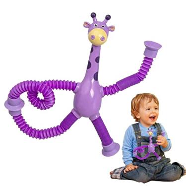 Imagem de Brinquedo Pop Tubes Fidgets com luzes LED, girafa com ventosa telescó brilhante, girafa com ventosa telescó , girafa, descompressão para alívio estresse