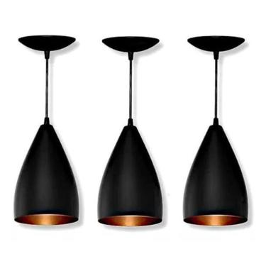 Imagem de Kit 3 Lustres Pendentes Modelo Vegas Luxo Preto Com Cobre