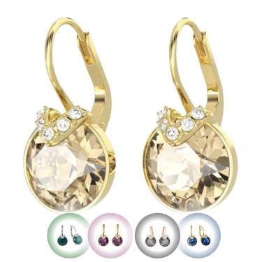 Imagem de Brinco Swarovski Bella Feminino Redondo Delicados Roe Gold Prata Dourado Banhado Ouro Rosa Ródio