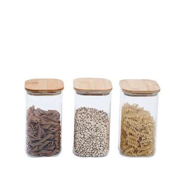 Imagem de KIT DE POTE HERMÉTICO DE VIDRO QUADRADO COM TAMPA DE BAMBU 3 PEÇAS - OIKOS