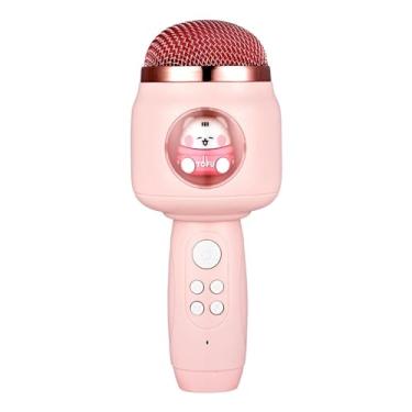 Imagem de Alto-falante com microfone LED, microfone cantando, microfone Bluetooth, brinquedo de máquina de microfone infantil para crianças, rosa