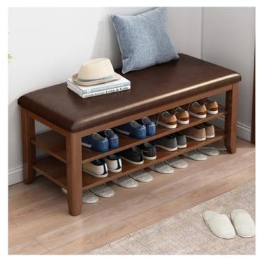 Imagem de Prateleira de sapatos banco de sapatos, banco de armazenamento de sapatos com almofada de entrada sapateira com assento de couro para entrada sala de estar quarto corredor móveis de madeira sapateira