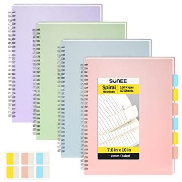 Imagem de SUNEE Pacote com 4 Caderno espiral – Caderno pautado B5 19,3 x 25,4 cm, 8 mm, 80 folhas/160 páginas – Diários para estudo e notas (rosa, azul, verde, roxo)