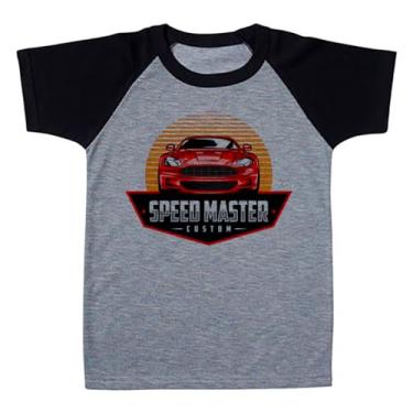 Imagem de Camiseta Raglan Infantil Cinza Carro Esportivo Vermelho Frente Speed Master (BR, Numérico, 4, Regular, Polialgodão)