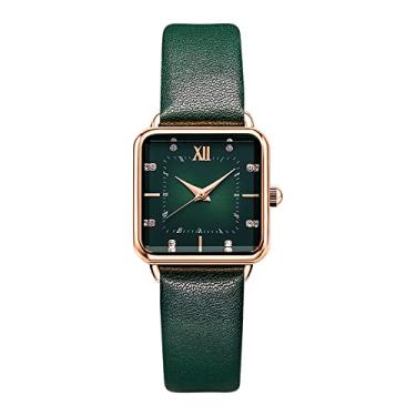 Imagem de TIME100 Relógios femininos para senhoras relógio de pulso feminino pulseira de couro à prova d'água fino minimalista casual simples vestido quartzo relógio analógico, Verde - 1, Relógio de quartzo