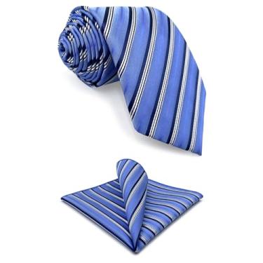 Imagem de S&W SHLAX&WING Gravata masculina azul claro listrada azul conjunto formal combinação tamanho clássico 147cm×8cm