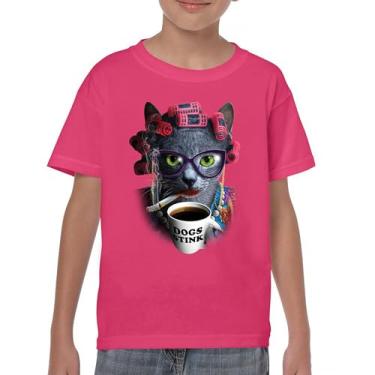 Imagem de Camiseta Crazy Cat Lady Youth Funny Kitten Pet Lover Mom Dogs Stink Cats Friendly Mama Humor Cute Meowy Gift Kids, Rosa choque, GG