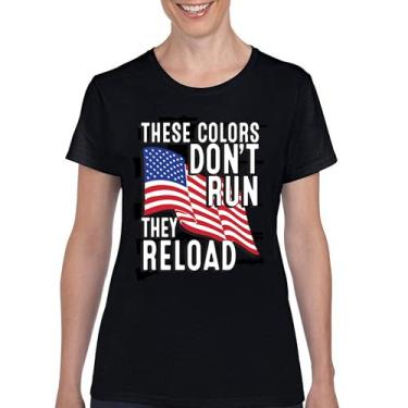 Imagem de Camiseta feminina These Colors Don't Run They Reload 2nd Amendment 2A Don't Tread on Me Second Right Bandeira Americana, Preto, 3G